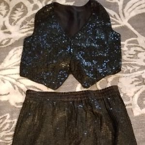 Cee Cee Black Sequin Vest Skirt Set Sz Sma…